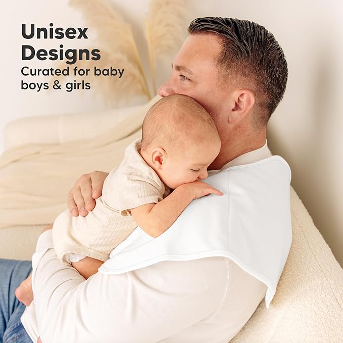 KeaBabies 4-Pack Baby Burp Cloths Baby Girl, Boy - Organic Cotton Burp Cloth, Extra Large, Absorbent, Soft Burping Cloths & Bibs Set for Babies, Newborn Burp Clothes, Thick Burp Rags (Soft White)