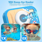 Kids Camera Waterproof, IP68 Underwater Camera for Kids Aged 3-12, HD Kids Digital Camera with 1080P Video Recording, Durable ABS Material, Pool Toys for Boys Girls with 32GB Card(Blue)