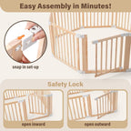 Foldable Wooden Playpen,Large Baby Gate Playpen with Child-Proof Lock-Easy Assembly, Portable Design for Babies & Toddlers- Shape& Size Adjustable Baby Fence Play Area(Wood, 6 Panel)