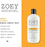 Zoey Naturals - Sweet Citrus Bubble Bath for Kids & Babies - Organic Tear-Free, Non-Toxic Toddler Soap with Moisturizing Aloe & Avocado Oil - Long Lasting Bubbles - Made in USA, 17 oz