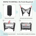 Kinder King 4 in 1 Portable Baby Playard, Foldable Baby Bedside Crib w/Bassinet, Infant Pack and Play Playard Toddler Large Playpen, Newborn Changing Table, Storage Basket, Grey