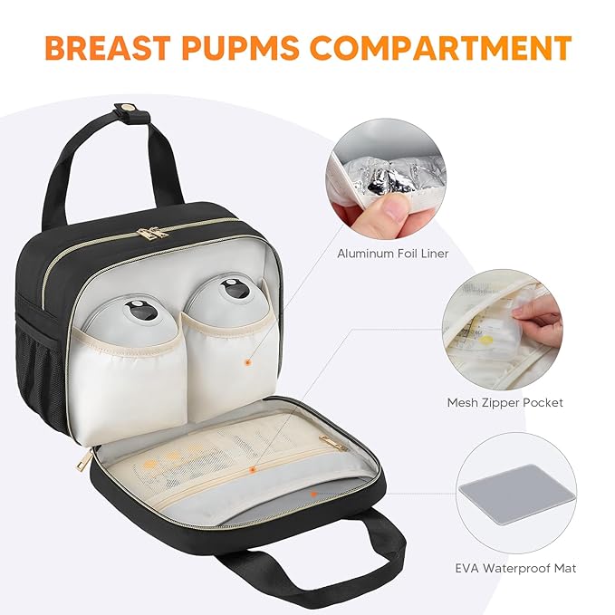 PIIOSER Breastmilk Cooler Bag with Ice Pack, Compatible with Wearable Breast Pumps & Accessories - Portable Pumps Carrying Case for Nursing & Working Moms, Black