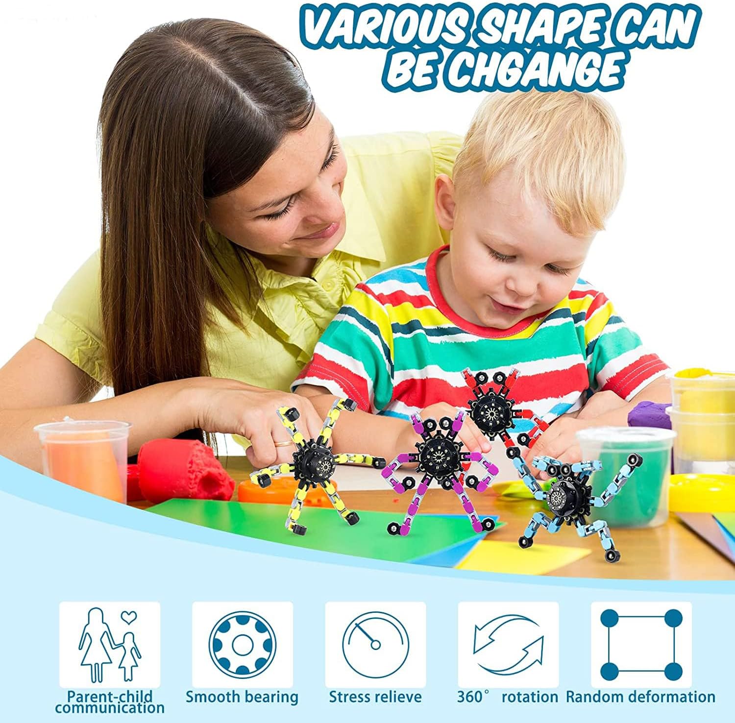 5pcs Random Fidget Spinners,DIY Deformable Robot Fingertip Toys,Decompression Spinner,Deformable Creative Mechanical Gyro Toys,Stress Relief Mechanical Chain Toy for Kids Adults，Party Supplies