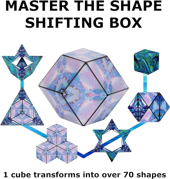 Shashibo Shape Shifting Box - Award-Winning Fidget Toy w/ 36 Rare Earth Magnets - Fidget Cube Transforms Into Over 70 Shapes, Sensory Toy Gift for Kids, Teens, and Adults (Mystic Ocean)