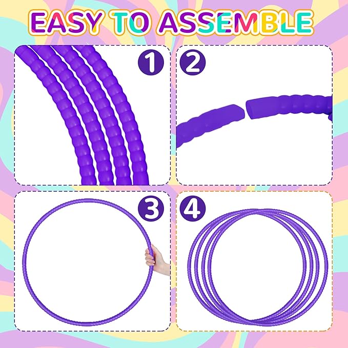 Shappy 6 Pcs Exercise Hoop Detachable Adjustable Plastic Toy Playground Toys Colored Hoop Circles for Teens Games Gymnastics Dog Agility Equipment Party Decor
