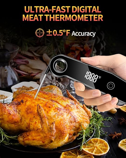 2026 Upgrade Meat Thermometer Digital for Cooking, 0.5s Instant Read Food Thermometer, ±0.5 ℉ Accuracy Kitchen Thermometer, Large LED Display, IP67 Waterproof for Grill, BBQ, Oven, Brewing, Baking