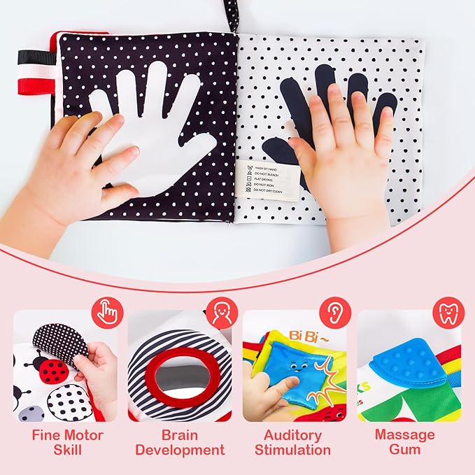 hahaland Baby Books 0-6 Months - 2PCS Infant Toys 0-6m Tummy Time Babies Toy Newborn Toys High Contrast Visual Development Sensory Book Baby Girl Boy Shower Gift