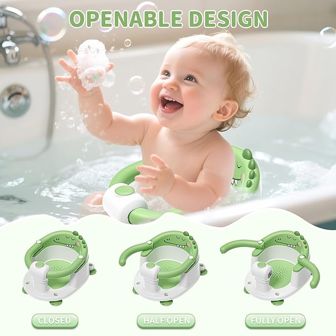 TPN Baby Bath Seat for Babies 6 Months & Up, Non-Slip Toddler Bath Seat with 5 PCS Waterproof Emoji Stickers, Portable Infant Bath Seat for Baby(Green)