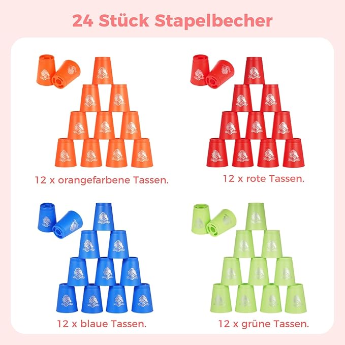 yeesport 48 Pcs Sport Stacking Cups, Sport Training Game for Challenge Competition, Plastic Stacking Cups, Classic Family Game for Kids and Adults, Red+Blue+Green+Orange