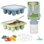 WAJIAYON Baby Breastmilk Popsicle Molds & Baby Fruit Feeder (3 Pack), Baby Food Freezer Tray Storage Containers, Silicone Teething Pacifier Feeder and Teether for Babies,Baby Feeder - Green