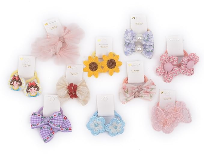 Boutique Baby Hair Accessories - 20 Pcs Elastics Hair Ties with Bows, 1.2 Inch Ponytail Holders for Pigtails & Rubber Bands for Little Girls (Set-C)