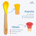 Avanchy Bamboo & Silicone Infant Training Spoons, BPA Free - Soft Tip, Easy on Gums, First Stage Feeding Utensils for Baby-Led Weaning, Self-Feeding, Gray