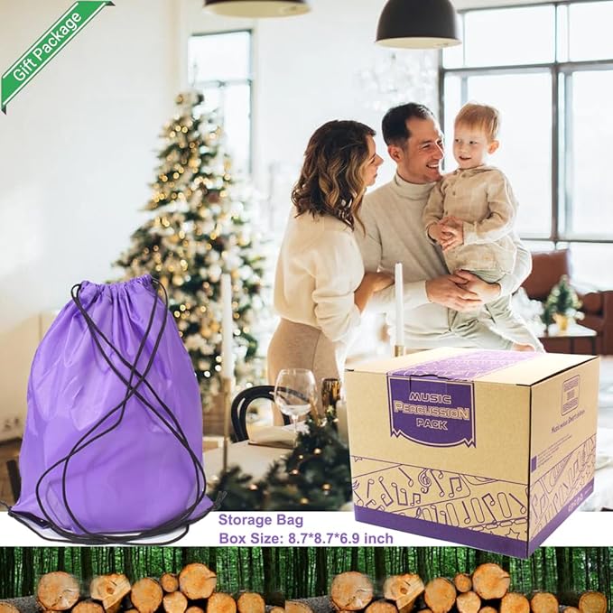 Wooden Musical Instruments Set for Kids,7 Types Percussion Set,Bongo Drum,Tambourine 8 inch...Natural Sheepskin Drumhead,Toddler Musical Toys,Gift for Rhythm Montessori Class Education