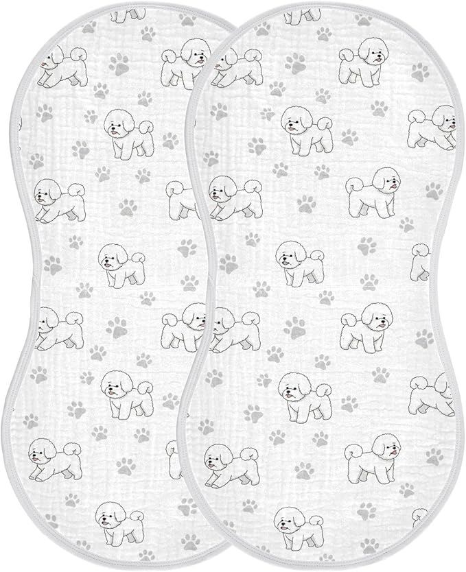 2 Pack Muslin Burp Cloths Cute Bichon Dog White Cotton Baby Burp Cloths Extra Absorbent and Soft Thick Burping Cloth for Baby Boys Girls 22x11 Inch