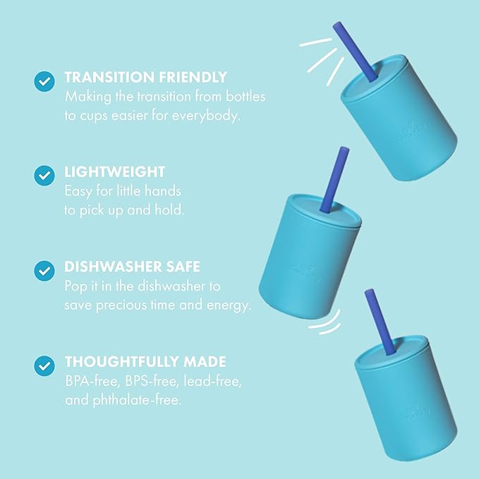 Avanchy Silicone Training Sippy Cup with Straw Lid – For Babies 6+ Months to Toddlers 1 Year Old – 8 oz Infant Water Cup for Baby Led Weaning, White