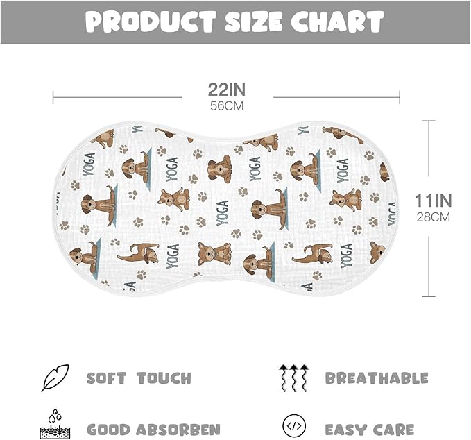 1 Pack Muslin Burp Cloths Dogs Yoga Cotton Baby Burp Cloths Ultra Absorbent and Soft Spit Up Rags for Newborn Babies Boys Girls 22x11 Inch