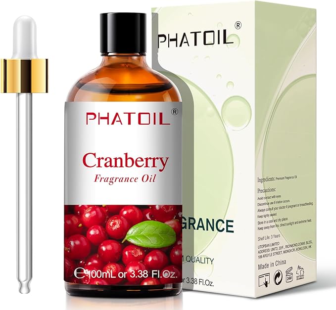 PHATOIL 3.38FL.OZ Cranberry Fragrance Oils for Aromatherapy, Essential Oils for Diffusers for Home, Perfect for Diffuser, Yoga, Skin Care, DIY Candle and Soap Making - 100ml