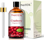 PHATOIL 3.38FL.OZ Cranberry Fragrance Oils for Aromatherapy, Essential Oils for Diffusers for Home, Perfect for Diffuser, Yoga, Skin Care, DIY Candle and Soap Making - 100ml