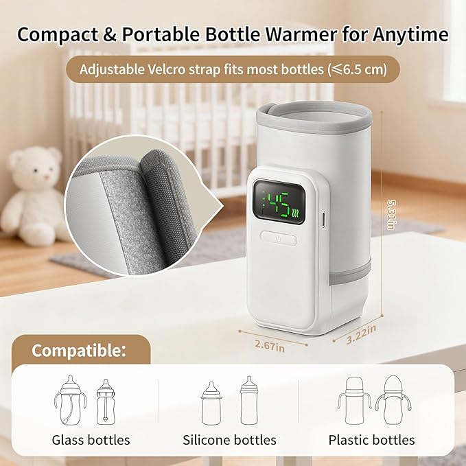 Portable Baby Milk Bottle Warmer for Travel,Breastfeeding Essentials,Baby Bottle-Feeding Bottle Warmer On The Go,Breastmilk Warmer for Baby,Rechargeable 5000 mAh Battery,Digital Display