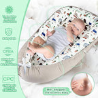 Baby Lounger - Baby Lounger for Newborn 0-24 Months, Breathable and Soft Cotton Cover Baby Nest, Portable Cozy Tummy Time Lounger for Home and Travel, Ideal Baby Essentials & Shower Gifts