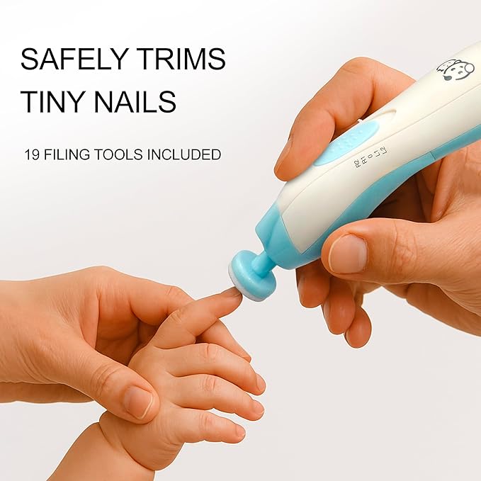 Baby Nail Trimmer 21 in 1, Usage Labeled Case & 13 Extra Replacement Tools, Royal Angels Baby Electric Nail File, Baby Nail Care, Nail Clipper Newborn Toddler Toes & Fingernails Nail Kit (Blue)