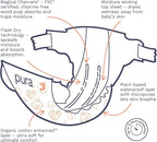 Pura Hypoallergenic Diapers, Size 3 (9-20 lbs) Monthly Pack, Overnight, up to 12 Hours Leak Protection, Suitable for Sensitive Skin, TCF, Super Soft Organic Cotton, 6 Packs of 26 (156 Baby Diapers)