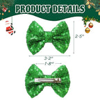 Christmas Hair Bows Clips Green Sequins Alligator Hair Clips Bows for Girls Red Glitter Barrettes Little Bow Hairpins Toddler Teens Sparkly Hair Accessories for Kids Teens Gift