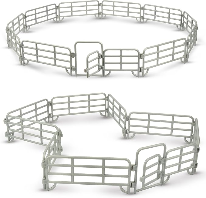 TOYMANY 20PCS Corral Fencing Panel Accessories Playset Includes 2 Gates Fences, Plastic Fence Toys for Barn Paddock Horse Stable or Farm Animals Horses Figurines, Educational Gift for Kids Toddler