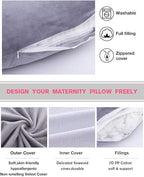 AS AWESLING Pregnancy Pillow, U Shaped Full Body Pillow, Nursing, Support and Maternity Pillow for Pregnant Women with Removable Velvet Cover (Grey)