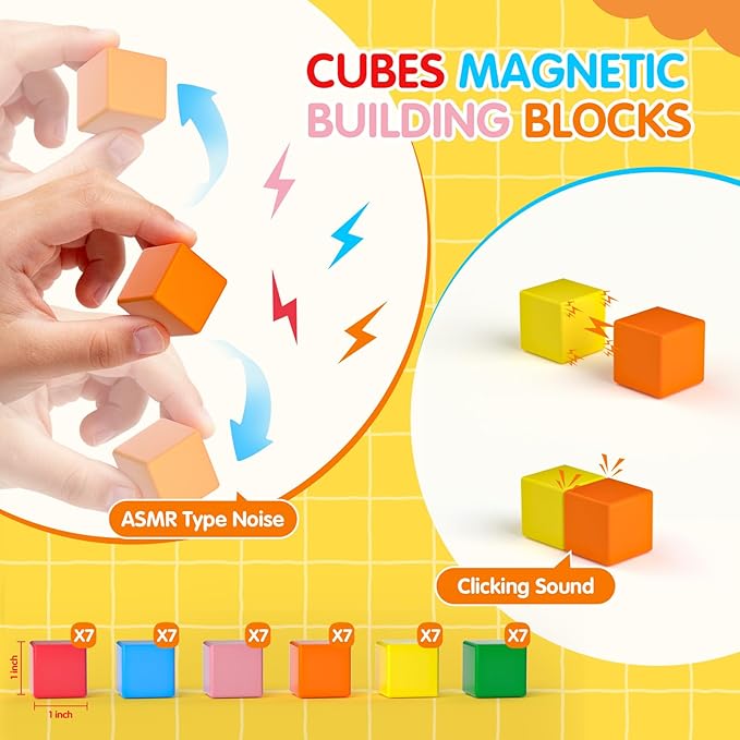 42PCS Magnetic Blocks, Montessori Toys Magnet Cubes, STEM Educational Sensory Magnetic Building Blocks for Todders Birthday Gifts