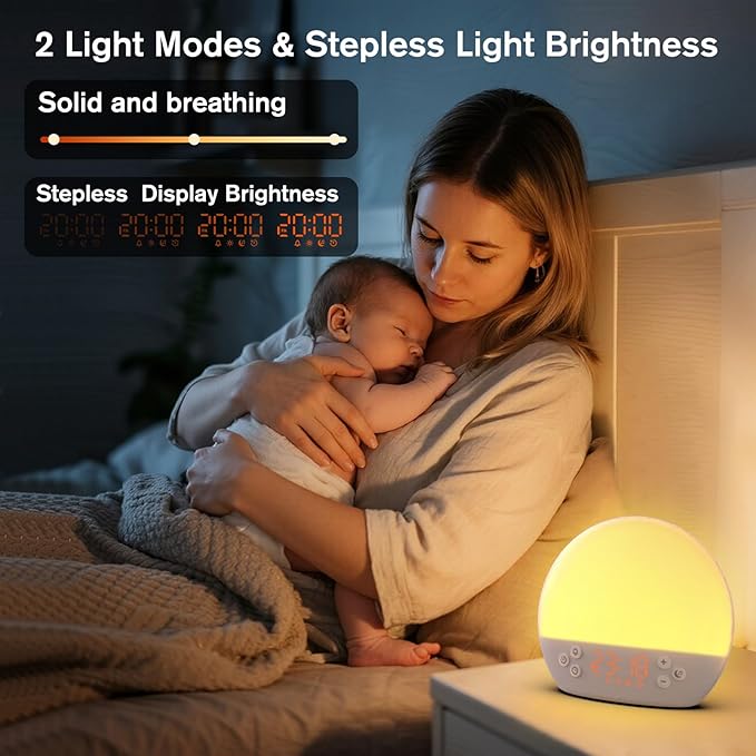Sunrise Alarm Clock for Heavy Sleepers Adults,White Noise Sound Machine 30 Soothing Sounds, Dimmable Digital Clock&Night Light, Wake Up Light/Bedside Lamp/Alarm Clocks for Bedrooms,Ideal for Gift