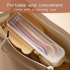 Moonkie Silicone Baby Spoons Set of 4, Two Sizes Feeding Spoon for First Stage 4+ Months, Baby Utensils with Case, Toddler Led Weaning Spoons, Bendable, Chewproof & Boil-proof