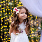 2pcs Lace Hair Bows for Girls, White Lace with Hot Pink Hair Ribbons, Alligator Bow Hair Clips, Handmade Hair Accessories for Girls