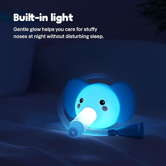 Booger Buddy Nasal Aspirator, Elephant - with LED Light for Babies & Toddlers – BPA-Free Snot Remover for Infant Stuffy Nose and Congestion Relief – Easy to Clean Design