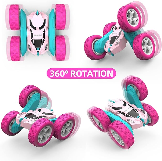 Remote Control Car for Girls Pink RC Car Double Sided 360°Flip Stunt Car with Headlights, Girl Princess Toys Rechargeable Toy Car for 6-7 6-8 9 10-12 Year Old Girls Birthday