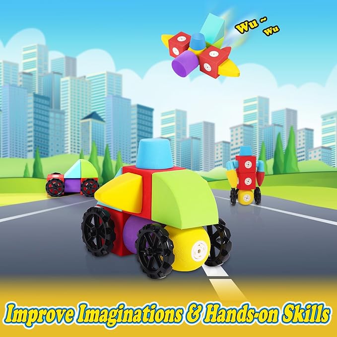 Magnetic Foam Blocks for 3 4 5 6 7 8 Toddler 18PCS Magnetic Building Blocks Sensory Toys Soft & Comfortable Travel Bath for Boys Girls