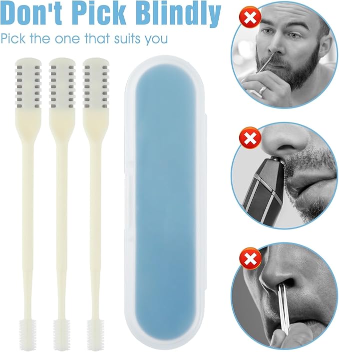 3Pcs 2-in-1 Nasal Hair Cutter Nostril Hair Remover Tool Portable Manual Mens Nose Hairs Trimmer Suitable for Men and Women with Soft Cleaning Brush (Cream)