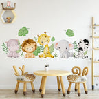 Watercolor Animal Wall Decals Giraffe Elephant Lion Hippo Zebra Wall Stickers Removable Cartoon Animal Wall Decals Decor for Baby Nursery Playroom Bedroom Classroom Kindergarten