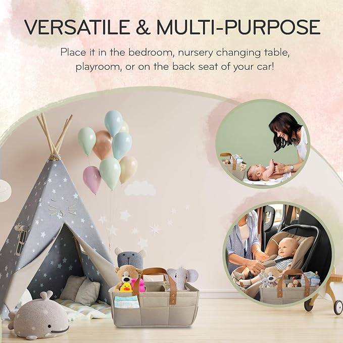 KiddyCare Diaper Caddy Organizer Cart for Nursery Baby Basket Gift for Boy/Girl | Diaper Caddy for Changing Table Basket Organizer with Dividers | Caddy for Baby Stuff Breast Pump Caddy - Regular