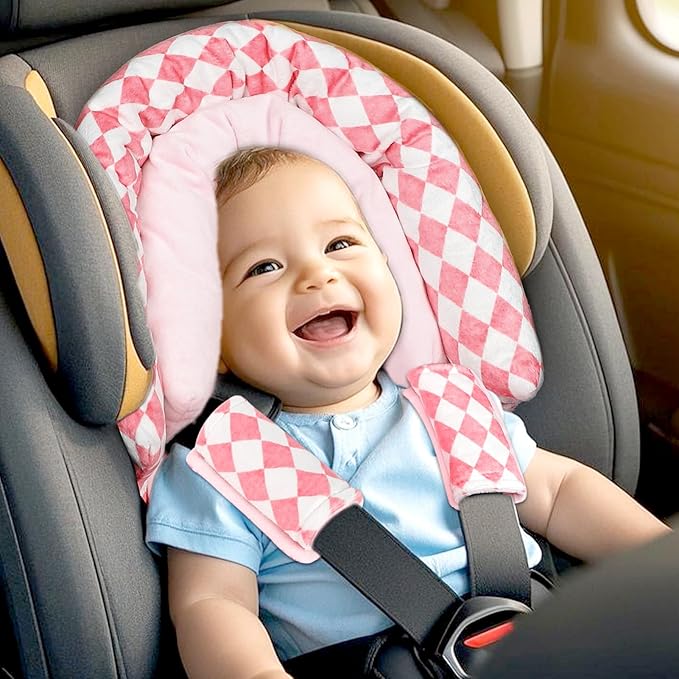 Baby Car Seat Head Support for Newborn, GFU 2 in 1 Infant Car Seat Head Body Support with Strap Pads, Soft Stroller Cushion Pillow Insert for Girls, Fits for Stroller, Swing, Pink