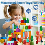 58PCS Montessori Wooden Stacking Rocks Toys Colorful Stacking Stones Building Blocks Games Sensory Toy for Toddlers Educational Learning Toys for 1 2 3 4 5 6 Years Old Kids