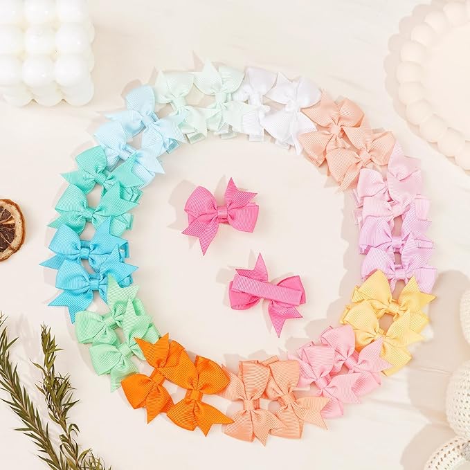 CÉLLOT Hair Clips for Baby Girls - 60 Tiny 2" Fully Covered Bows Barrettes for Infants and Toddlers