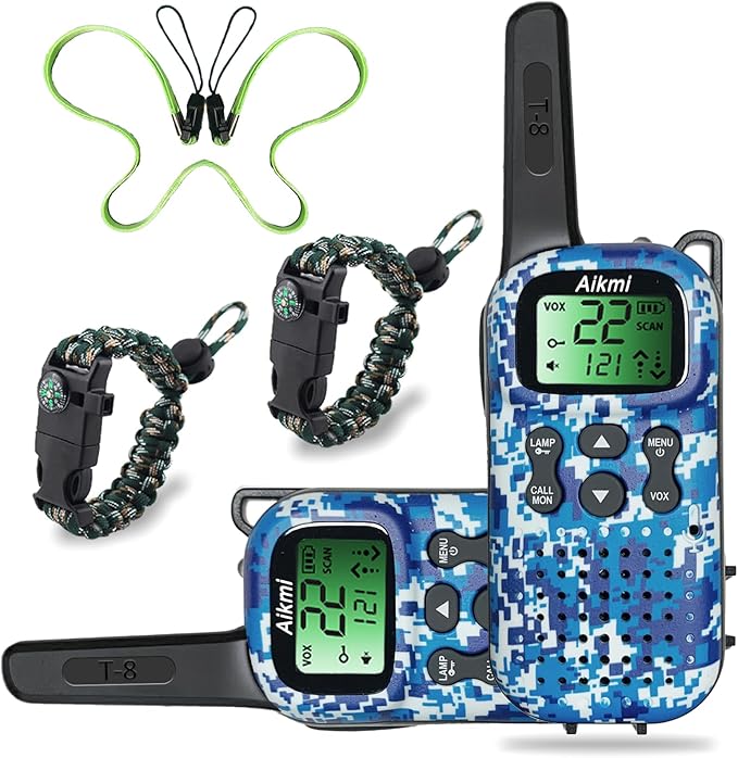 Toys for Boys Walkie Talkies for Kids 5 6 7 8 Year Old Boy Pretend Play Police Military Spy Hunt Camp Outdoor Toys for Kids Birthday Present Boys Gifts (Blue Blue)