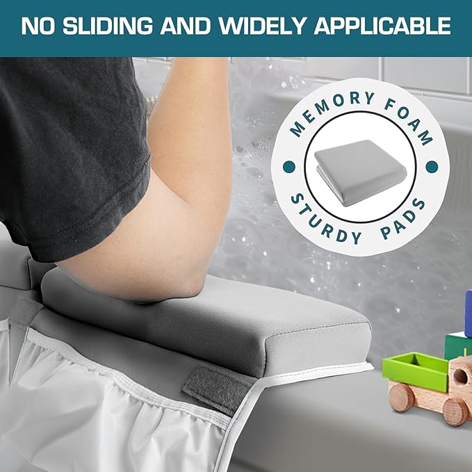 Bath Kneeler and Elbow Rest Pad, Thick Quick Dry Kneeling Pad, Elbow Support, Large Bathtub Kneeling Mat with Toy Organizer for Baby Bathing (Grey)