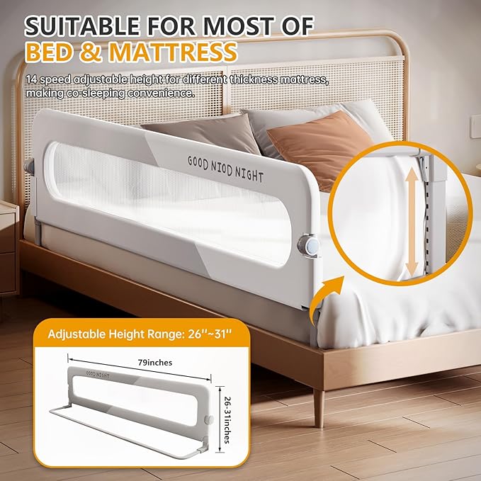 Foldable Toddler Bed Rails - Kids Guard Bumper for Crib Safe Bed Side Rail for Twin Queen King Full Size Beds(78.7inch)