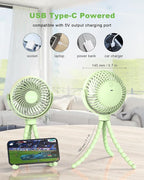 Stroller Fan Clip on for Baby, 4000mAh Rechargeable Battery Operated, Flexible Tripod, 3 Wind Speed, 360° Rotatable, Small Portable Fan for Car Seat Crib Golf Cart Beach Travel, Green