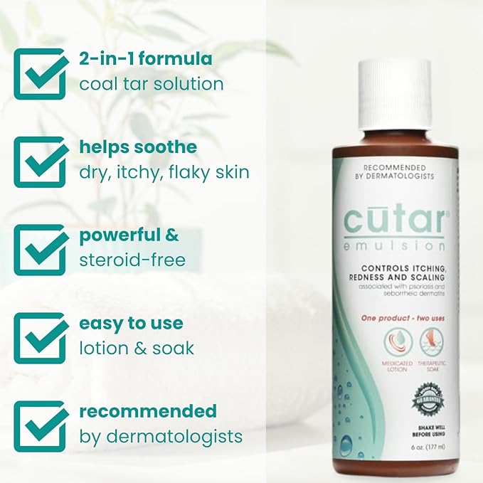 Cutar Emulsion Cream - Coal Tar Lotion for Relief from Eczema, Psoriasis, and Dermatitis - Helps Soothe Itchy Flaky Skin, Redness, Dryness, and Inflammation