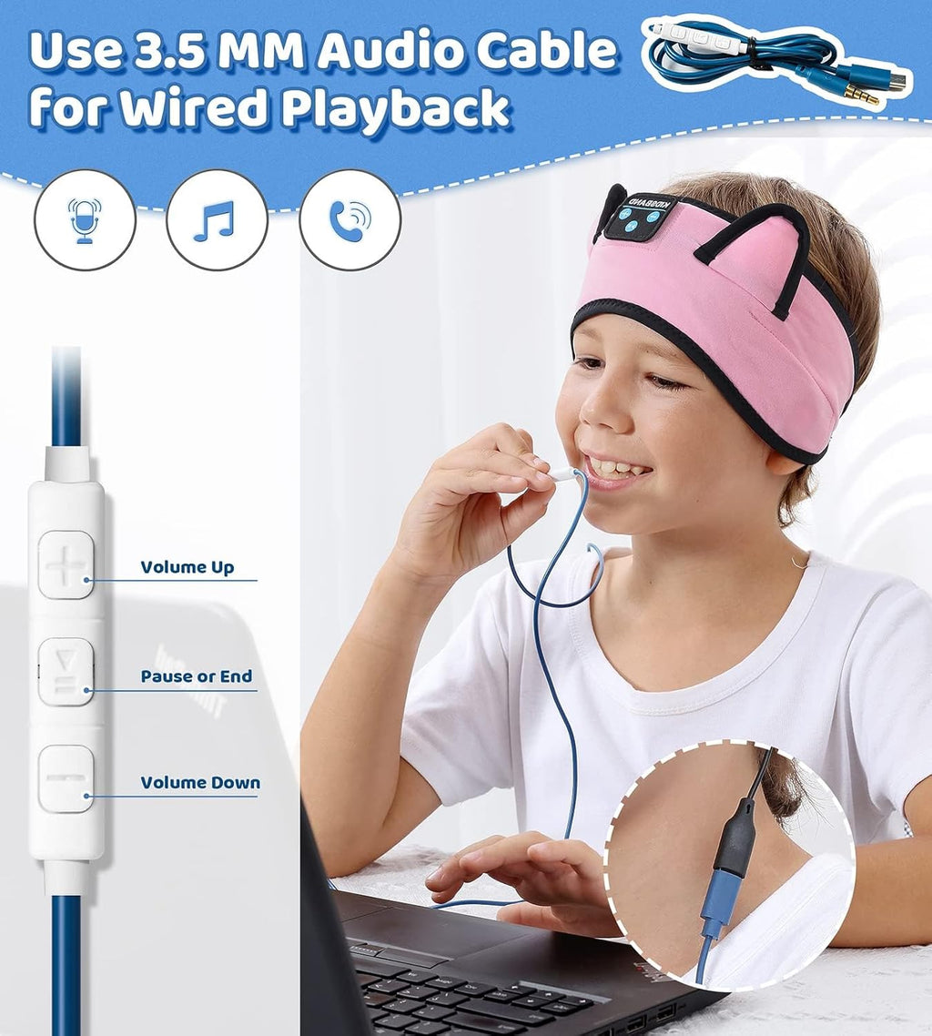 KIDSBAND Kids Headphones, Cozy Bluetooth Headphones for Kids with Wired Playback 3.5 MM Jack for School,Foldable Cat Ear Headset for Girls Boys Children,Kindle Tablet Cellphones Airplane Travel