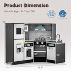 Costzon Kids Kitchen Playset, Pretend Cooking Toys w/Washing Basin, Real Lights & Sounds, Microwave, Oven, Blackboard, Ice Maker, Range Hood, Stoves, 2-PieceCorner Wooden Play Kitchen for Kids 3+