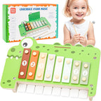 Baby Piano Xylophone Musical Toys - 2 in 1 Wooden Montessori Crocodile Toys for Toddler Kids, 8 Multicolored Key Keyboard Instruments, Preschool Educational Musical Learning Toy for Girls Boys